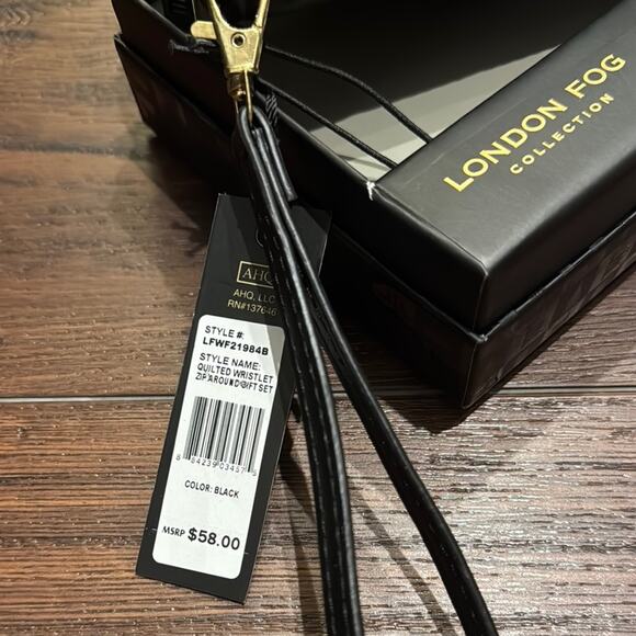 London Fog Zip Around Quilted Wristlet Black Wallet. - Picture 4 of 9